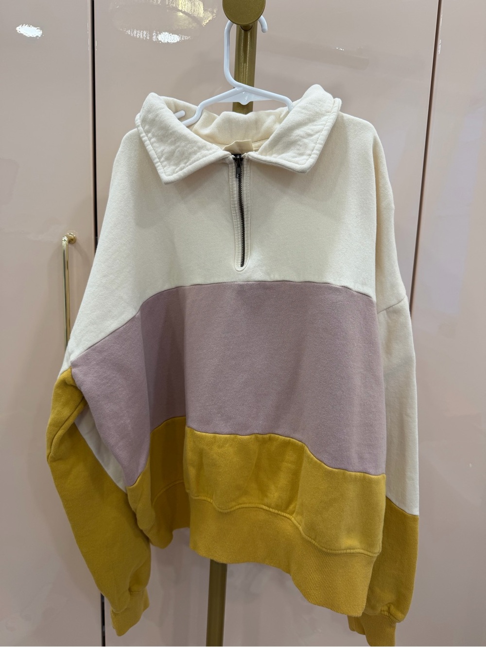 Universal Thread Cream Mauve Mustard Colorblock Half-Zip Pullover